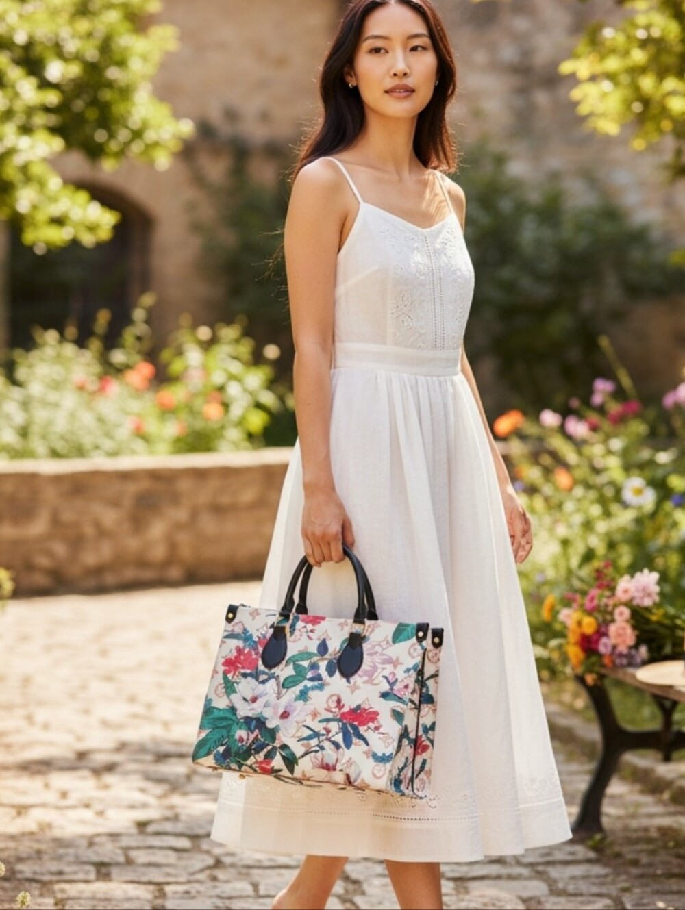 Fashion Bag White Floral & Hummingbird Satchel - Picture 4 of 4